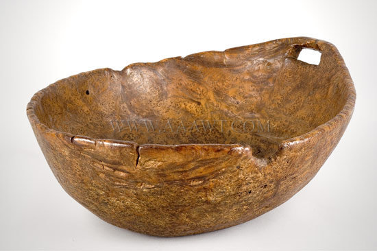 Burl Bowl, Single Pierced Handle, Sloping Sides
Probably Native American
Eighteenth Century, entire view